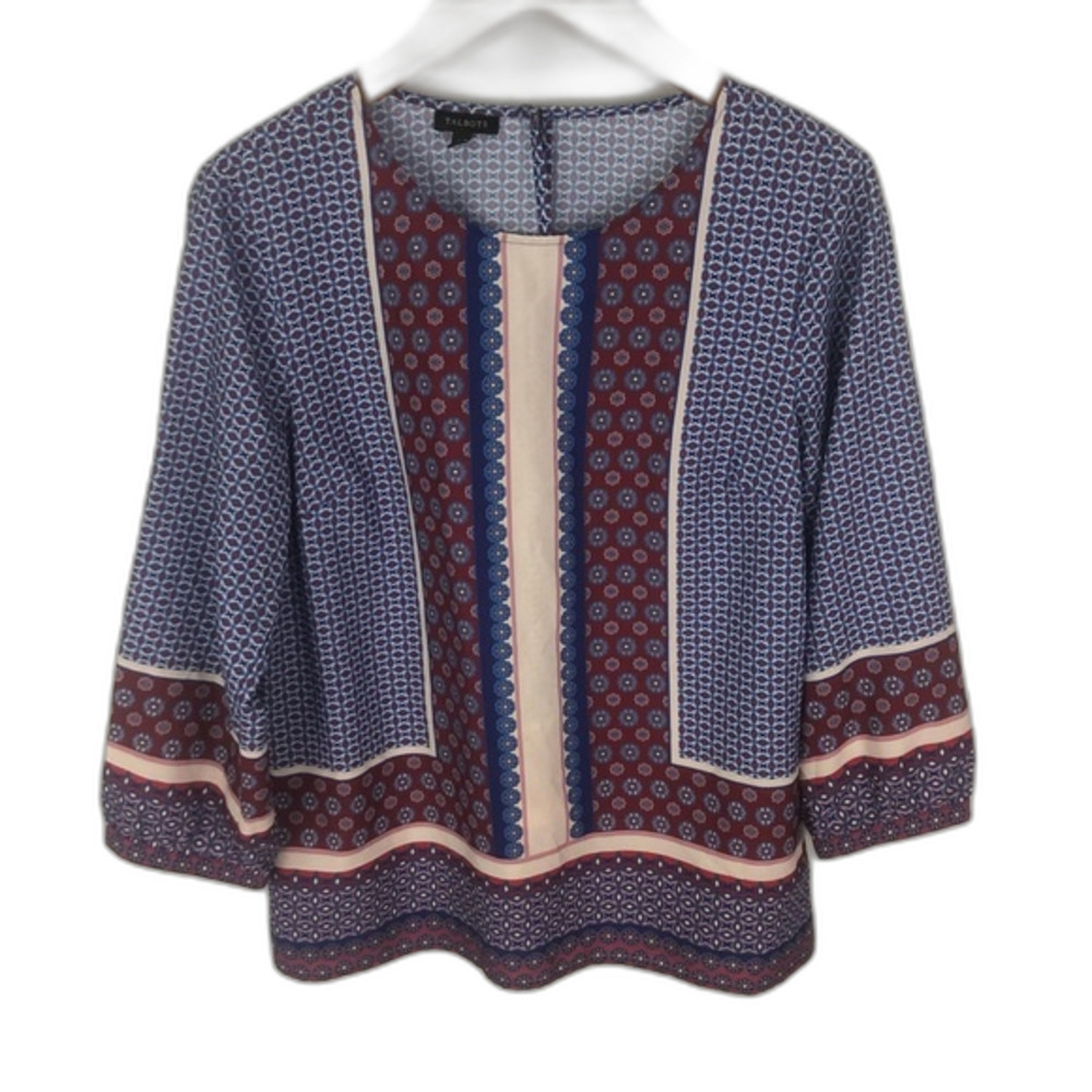 Talbots Floral Paisley Printed Peasant Blouse Size Medium Coastal Spring